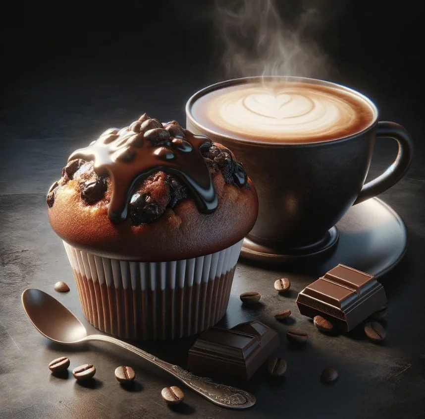 Triple Chocolate Muffin beside steaming coffee, perfect for dessert